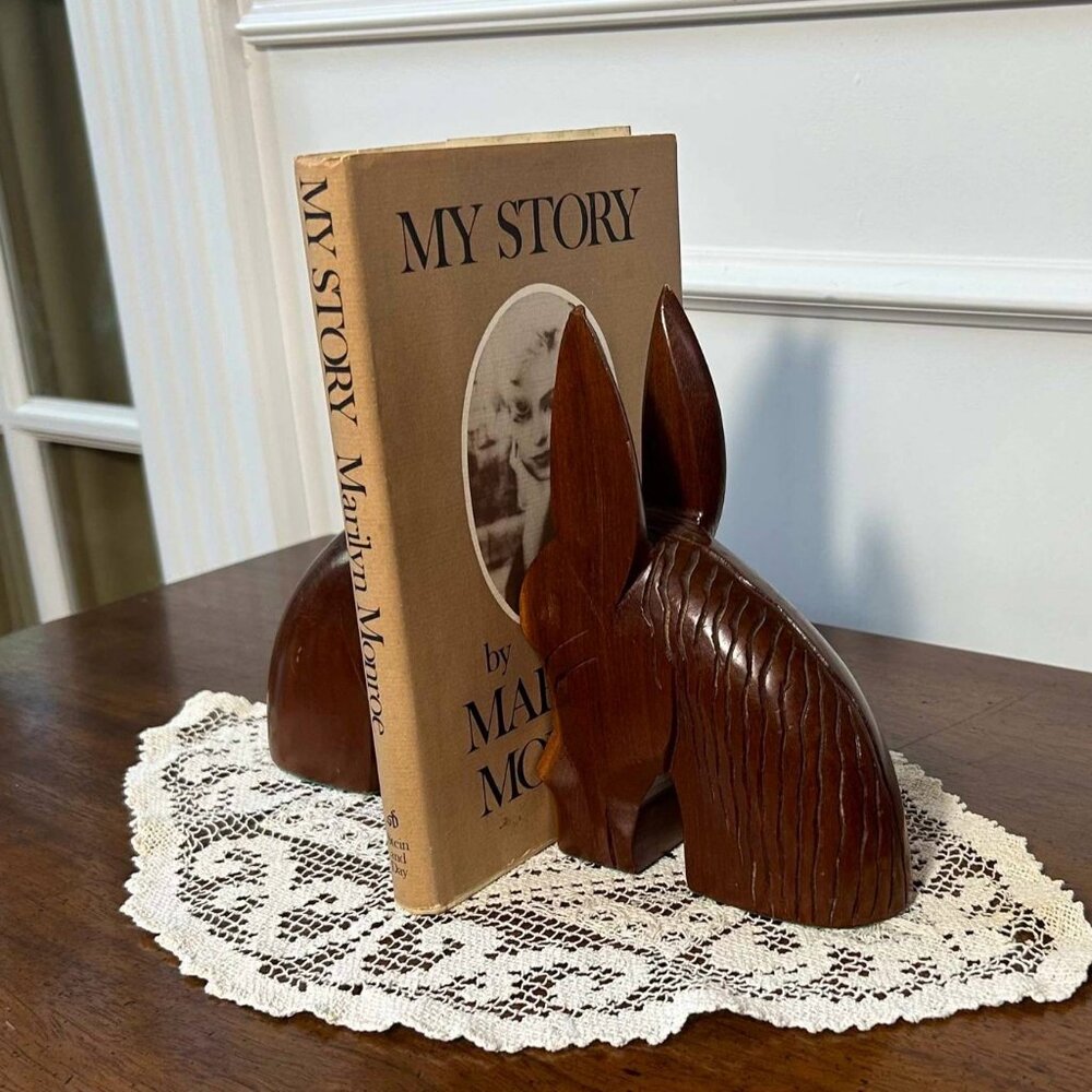 MCM hand carved teak donkey bookends - Picture 2 of 10
